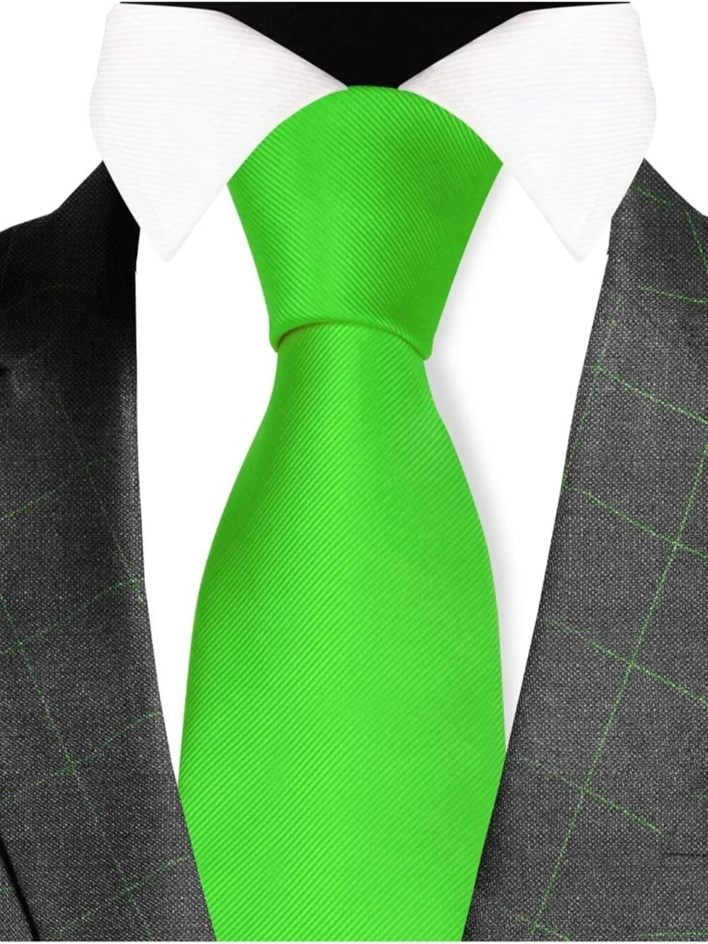 Men's Greenish Solid Twill Textured Woven Silk Formal Necktie For Wedding Dress
